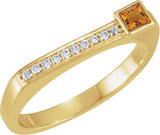 14K Gold Square Natural Citrine Family Stackable Ring – 3x3mm - Yellow Gold