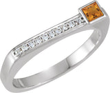 14K Gold Square Natural Citrine Family Stackable Ring – 3x3mm - White Gold