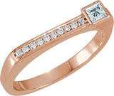 14K Gold Square Natural White Sapphire Family Stackable Ring – 3x3mm - Rose Gold