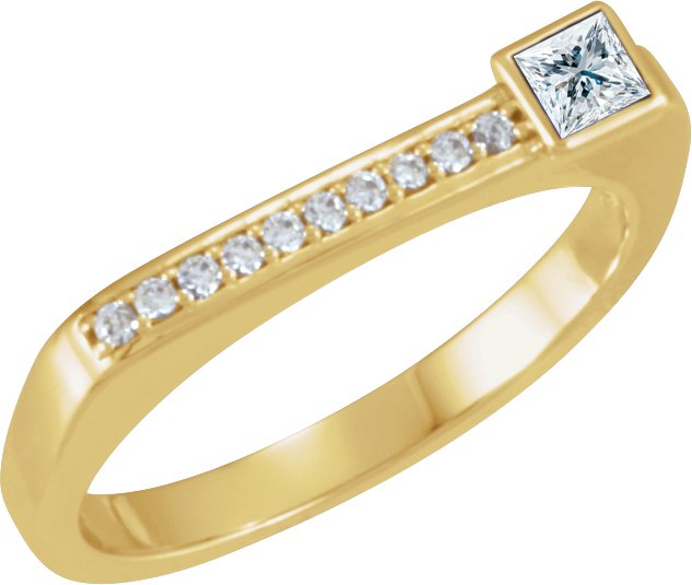 14K Gold Square Natural Diamond Family Stackable Ring – 3x3mm - Yellow Gold
