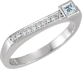 14K Gold Square Natural White Sapphire Family Stackable Ring – 3x3mm - White Gold