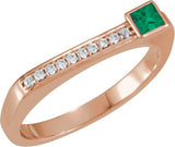 14K Gold Square Natural Emerald Family Stackable Ring – 3x3mm - Rose Gold