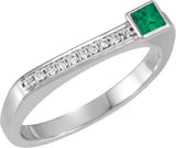 14K Gold Square Natural Emerald Family Stackable Ring – 3x3mm - White Gold