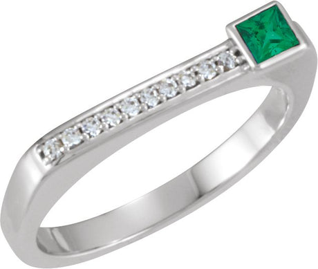 14K Gold Square Natural Emerald Family Stackable Ring – 3x3mm - White Gold