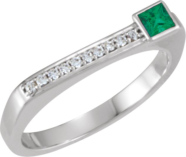14K Gold Square Natural Emerald Family Stackable Ring – 3x3mm - White Gold