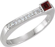 14K Gold Square Natural Mozambique Garnet Family Stackable Ring – 3x3mm - White Gold
