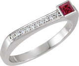14K Gold Square Natural Ruby Family Stackable Ring – 3x3mm - White Gold
