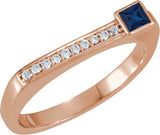 14K Gold Square Natural Blue Sapphire Family Stackable Ring – 3x3mm - Rose Gold