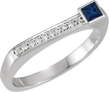 14K Gold Square Natural Blue Sapphire Family Stackable Ring – 3x3mm - White Gold