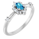 14K Gold Oval Natural Blue Zircon Halo-Style Ring - White Gold