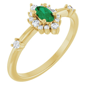 14K Gold Oval Lab-Grown Emerald Halo-Style Ring - Yellow Gold