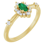 14K Gold Oval Natural Emerald Halo-Style Ring - Yellow Gold