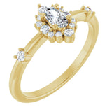 14K Gold Oval Natural White Sapphire Halo-Style Ring - Yellow Gold