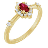 14K Gold Oval Lab-Grown Ruby Halo-Style Ring - Yellow Gold