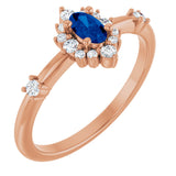 14K Gold Oval Natural Blue Sapphire Halo-Style Ring - Rose Gold