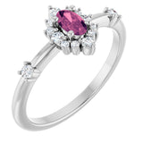 14K Gold Oval Natural Pink Tourmaline Halo-Style Ring - White Gold