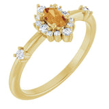 14K Gold Oval Natural Citrine Halo-Style Ring - Yellow Gold
