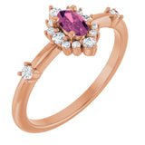 14K Gold Oval Natural Pink Tourmaline Halo-Style Ring - Rose Gold