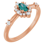 14K Gold Oval Lab-Grown Alexandrite Halo-Style Ring - Rose Gold