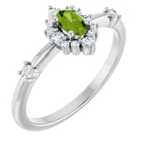 14K Gold Oval Natural Peridot Halo-Style Ring - White Gold