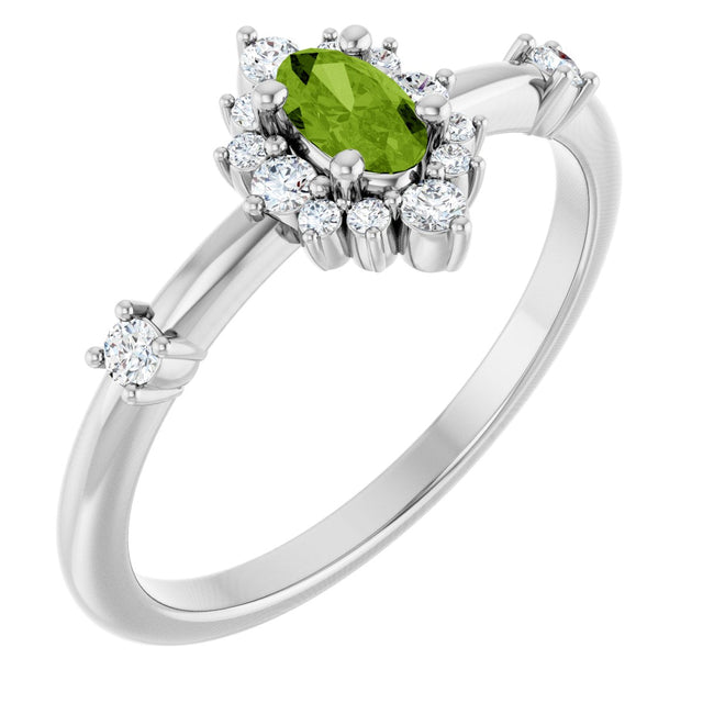Platinum Oval Natural Peridot Halo-Style Ring