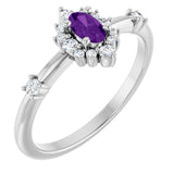 14K Gold Oval Natural Amethyst Halo-Style Ring - White Gold