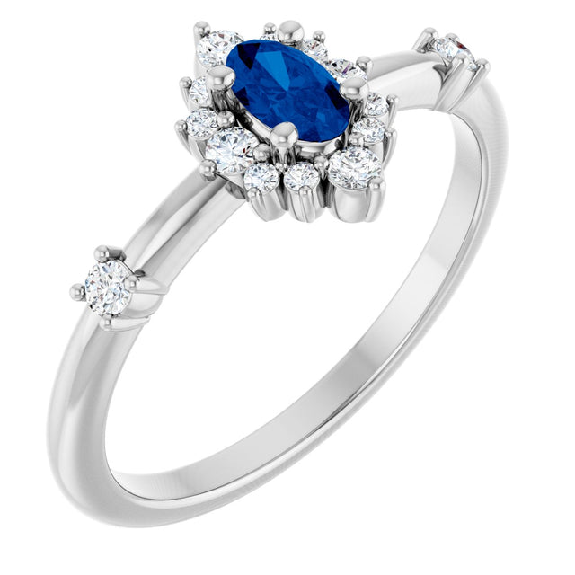 Platinum Oval Natural Blue Sapphire Halo-Style Ring