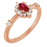 14K Gold Oval Natural Ruby Halo-Style Ring - Rose Gold