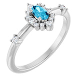 14K Gold Oval Natural Aquamarine Halo-Style Ring - White Gold