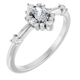 Platinum Oval Natural White Sapphire Halo-Style Ring