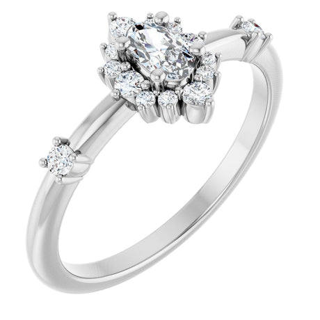 14K Gold Oval Natural White Sapphire Halo-Style Ring - White Gold