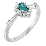 14K Gold Oval Lab-Grown Alexandrite Halo-Style Ring - White Gold