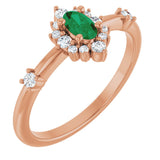 14K Gold Oval Natural Emerald Halo-Style Ring - Rose Gold