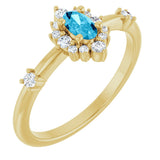 14K Gold Oval Natural Aquamarine Halo-Style Ring - Yellow Gold