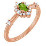 14K Gold Oval Natural Peridot Halo-Style Ring - Rose Gold