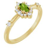 14K Gold Oval Natural Peridot Halo-Style Ring - Yellow Gold