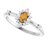 Platinum Oval Natural Citrine Halo-Style Ring - view 5