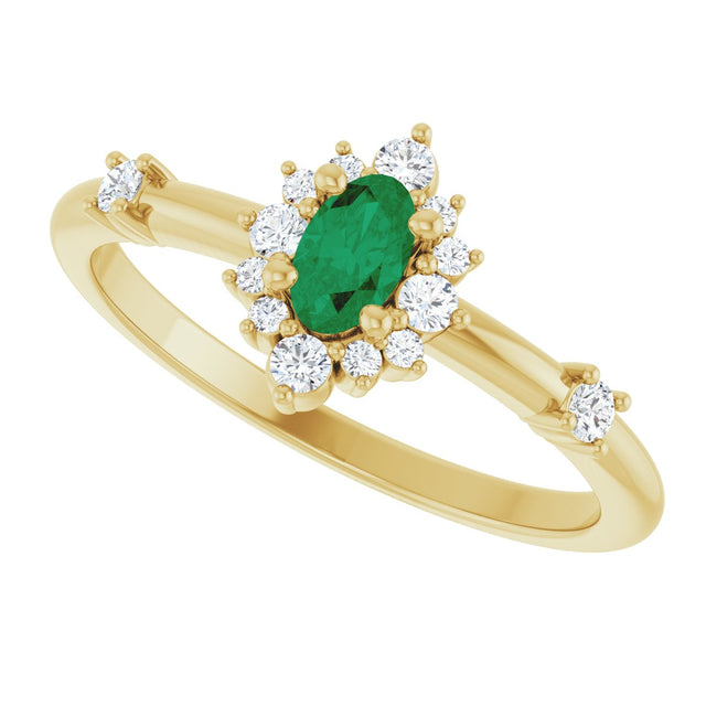 14K Gold Oval Lab-Grown Emerald Halo-Style Ring - Yellow Gold - view 5