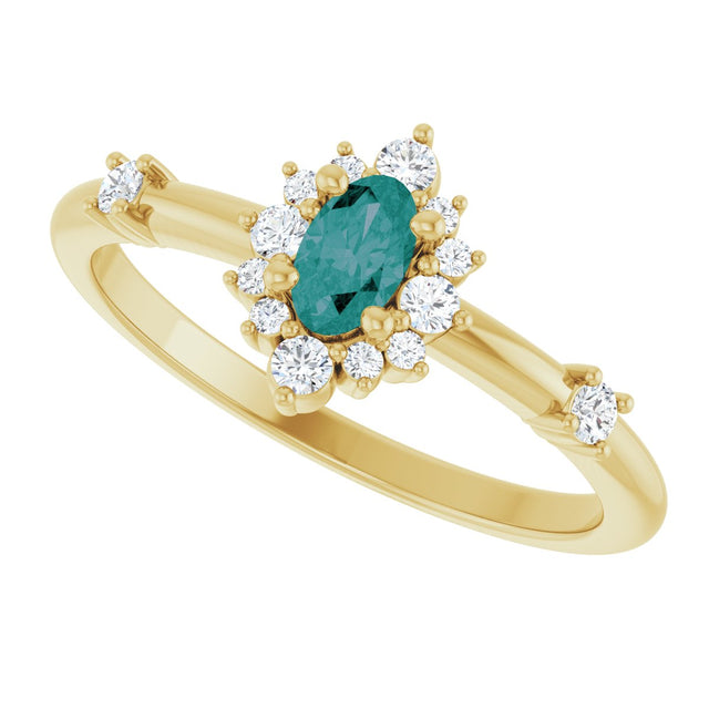 14K Gold Oval Lab-Grown Alexandrite Halo-Style Ring - Yellow Gold - view 5