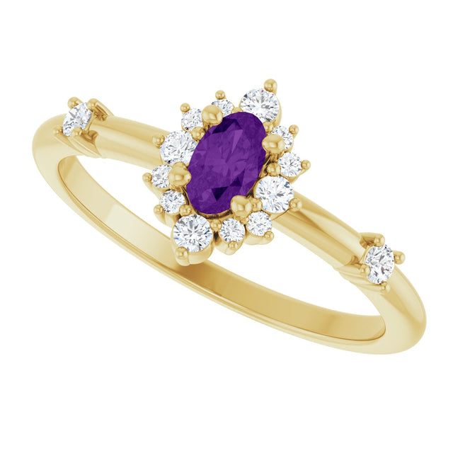 14K Gold Oval Natural Amethyst Halo-Style Ring - Yellow Gold - view 5