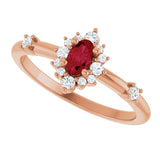 14K Gold Oval Natural Ruby Halo-Style Ring - Rose Gold - view 5