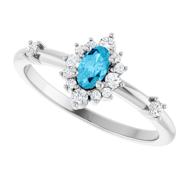 14K Gold Oval Natural Aquamarine Halo-Style Ring - White Gold - view 5