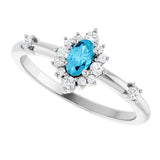 Platinum Oval Natural Aquamarine Halo-Style Ring - view 5