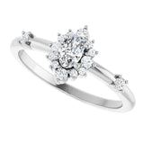 14K Gold Oval Natural White Sapphire Halo-Style Ring - White Gold - view 5