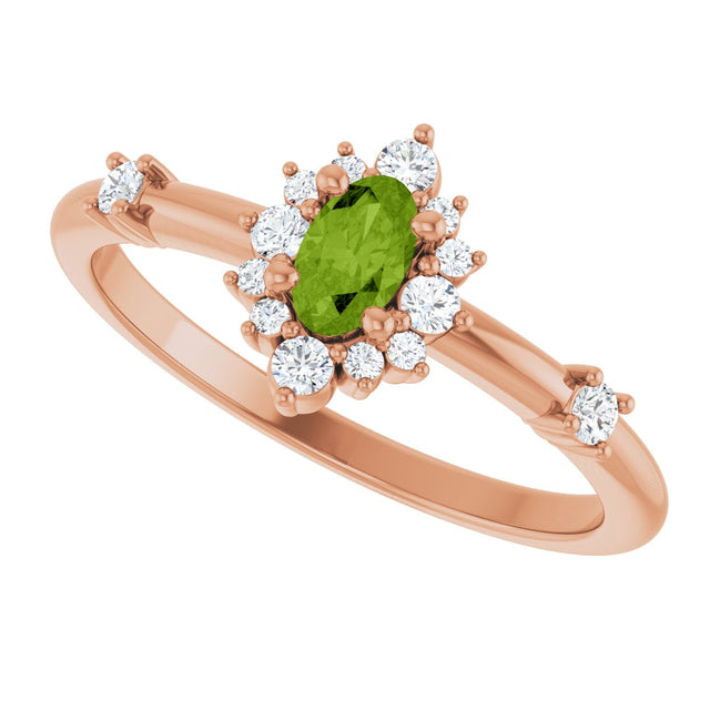 14K Gold Oval Natural Peridot Halo-Style Ring - Rose Gold - view 5