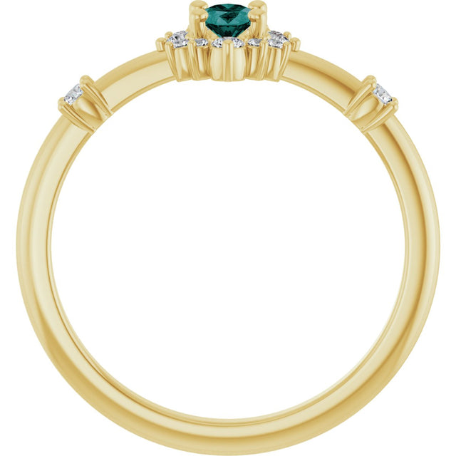 14K Gold Oval Lab-Grown Alexandrite Halo-Style Ring - Yellow Gold - view 2
