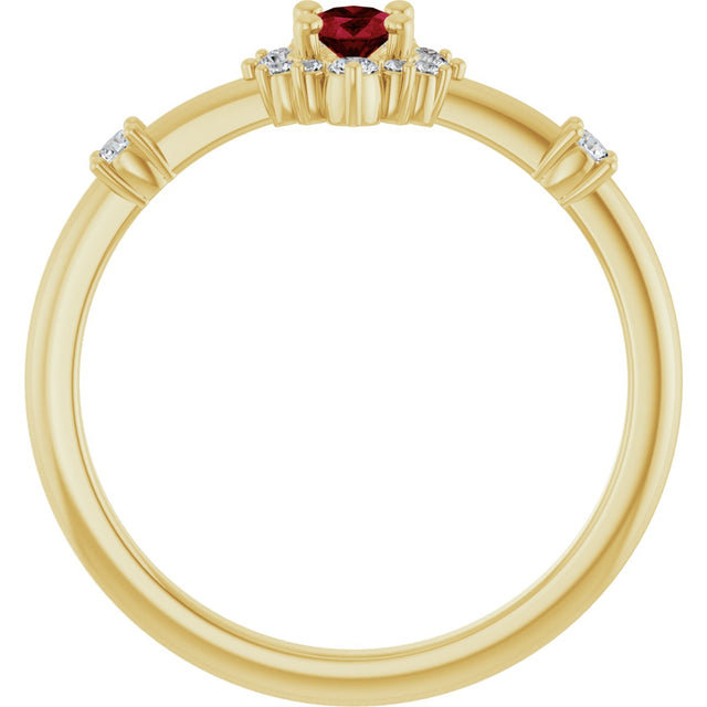 14K Gold Oval Lab-Grown Ruby Halo-Style Ring - Yellow Gold - view 2