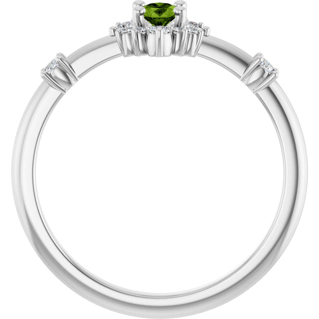 14K Gold Oval Natural Peridot Halo-Style Ring - White Gold - view 2