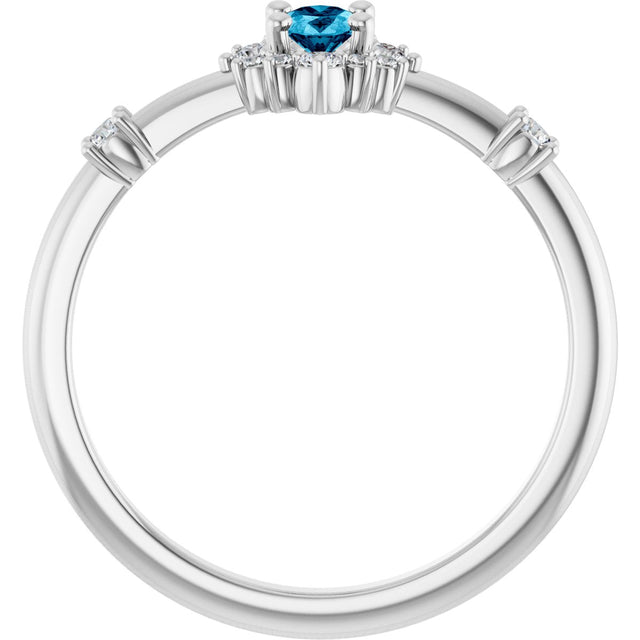 Platinum Oval Natural Aquamarine Halo-Style Ring - view 2
