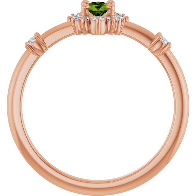 14K Gold Oval Natural Peridot Halo-Style Ring - Rose Gold - view 2